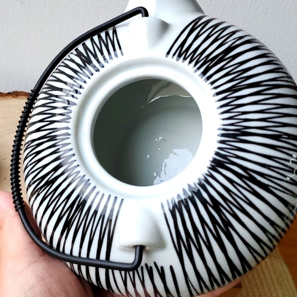 Akina Black and White Modern Handpainted Porcelain Teapot Pier One